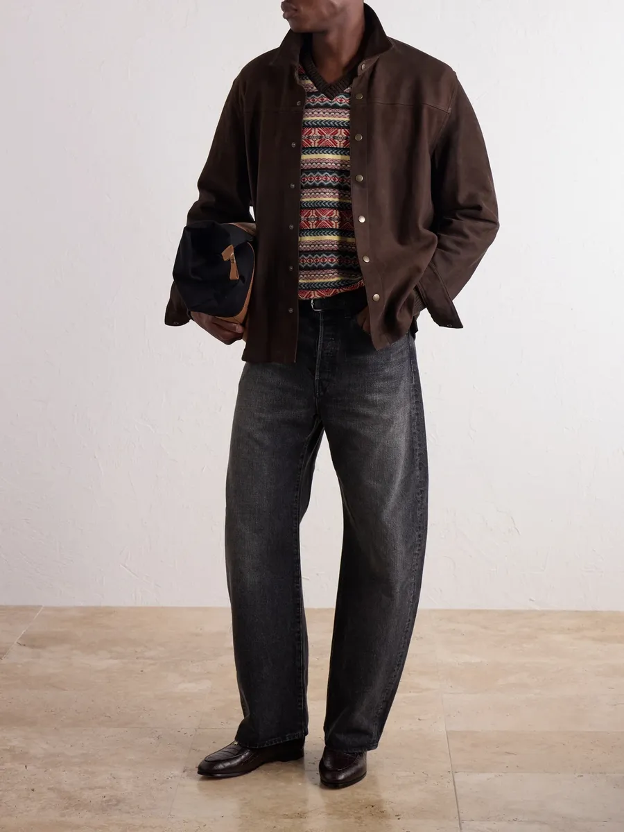 Aimé Leon Dore Logo-Appliquéd Paneled Suede Overshirt - Men | Thumbnail 2