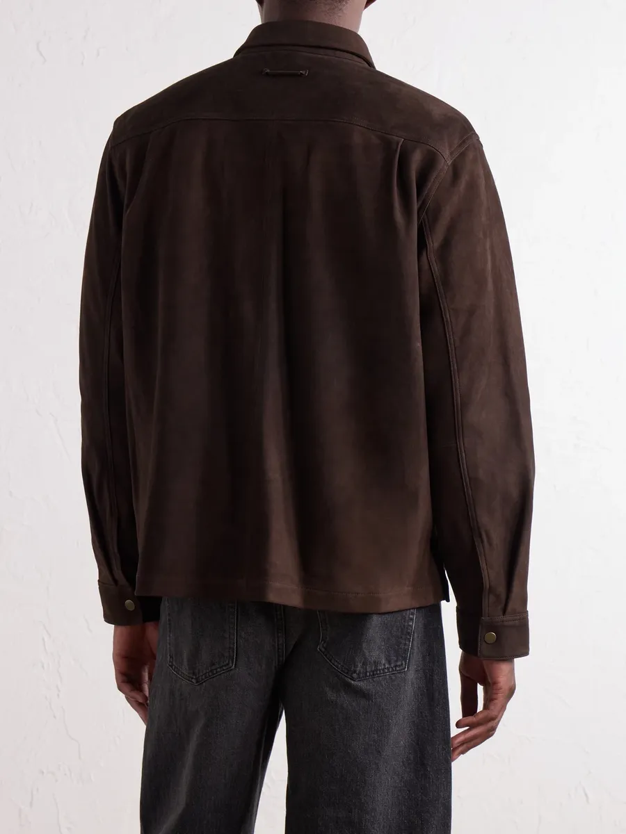 Aimé Leon Dore Logo-Appliquéd Paneled Suede Overshirt - Men | Thumbnail 4