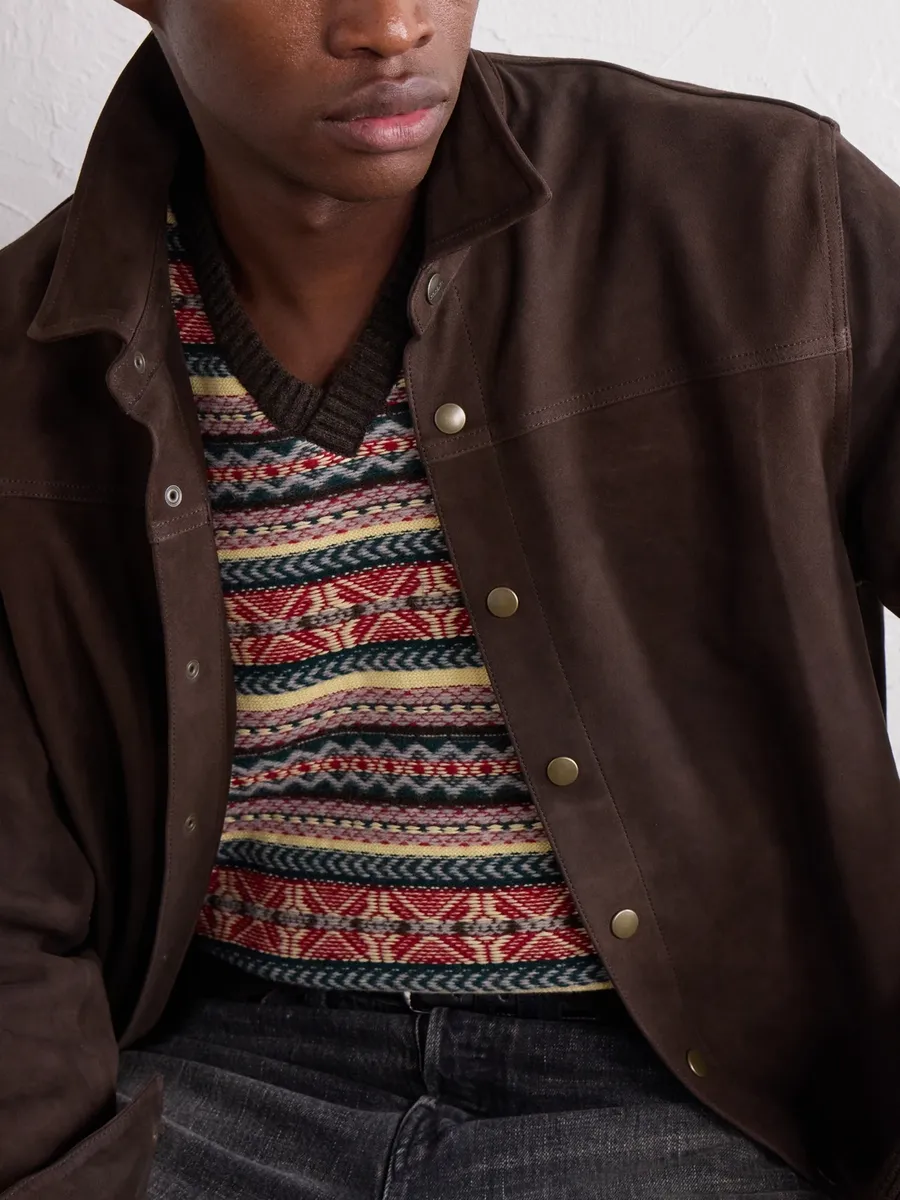 Aimé Leon Dore Logo-Appliquéd Paneled Suede Overshirt - Men | Thumbnail 5