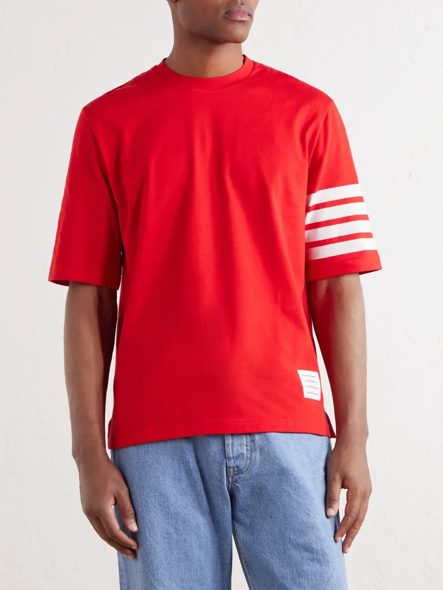 Thom Browne Logo-Appliquéd Striped Cotton-Jersey T-Shirt - Men | Thumbnail 3