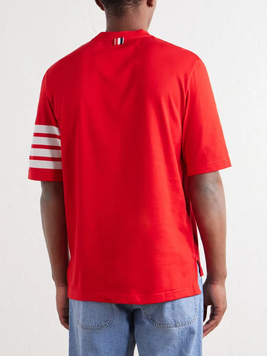 Thom Browne Logo-Appliquéd Striped Cotton-Jersey T-Shirt - Men | Thumbnail 4