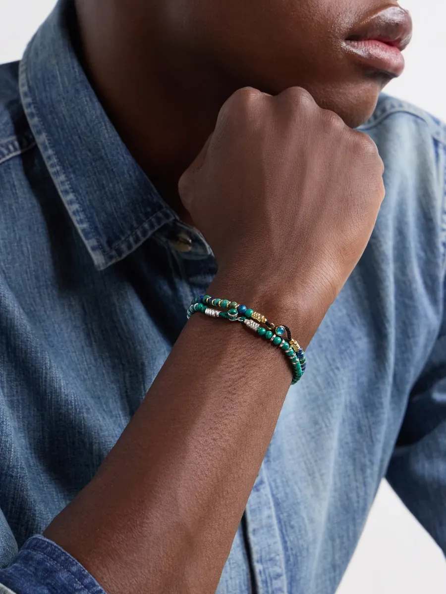 Mikia Circle 4 Sterling Silver, Malachite and Hematite Beaded Bracelet - Men | Thumbnail 2 Mikia Circle 4 Sterling Silver, Malachite and Hematite Beaded Bracelet - Men | Thumbnail 2