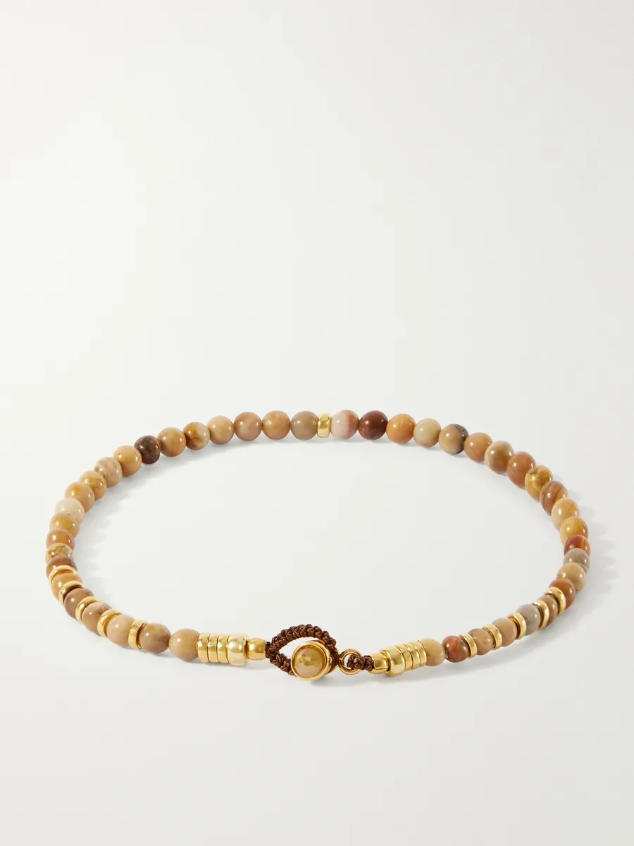 Mikia Circle 4 Gold-Plated Sterling Silver Petrified Wood Beaded Bracelet - Men | Thumbnail 4
