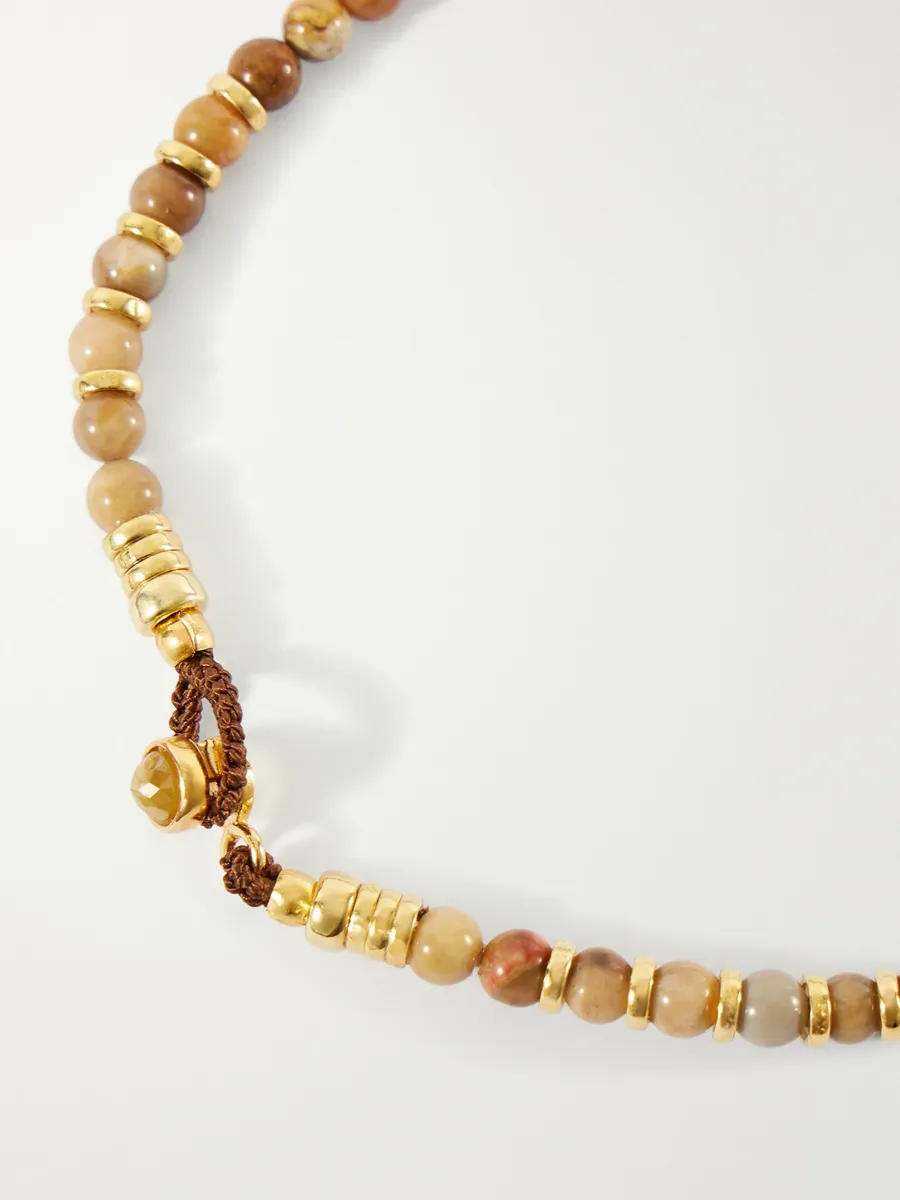 Mikia Circle 4 Gold-Plated Sterling Silver Petrified Wood Beaded Bracelet - Men | Thumbnail 5