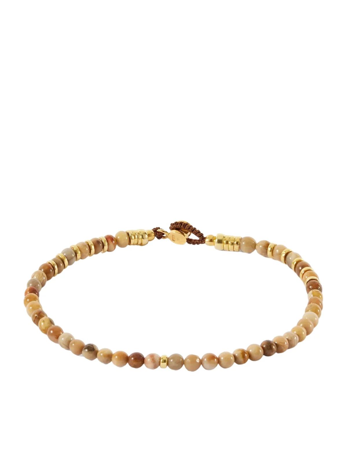 Mikia Circle 4 Gold-Plated Sterling Silver Petrified Wood Beaded Bracelet - Men