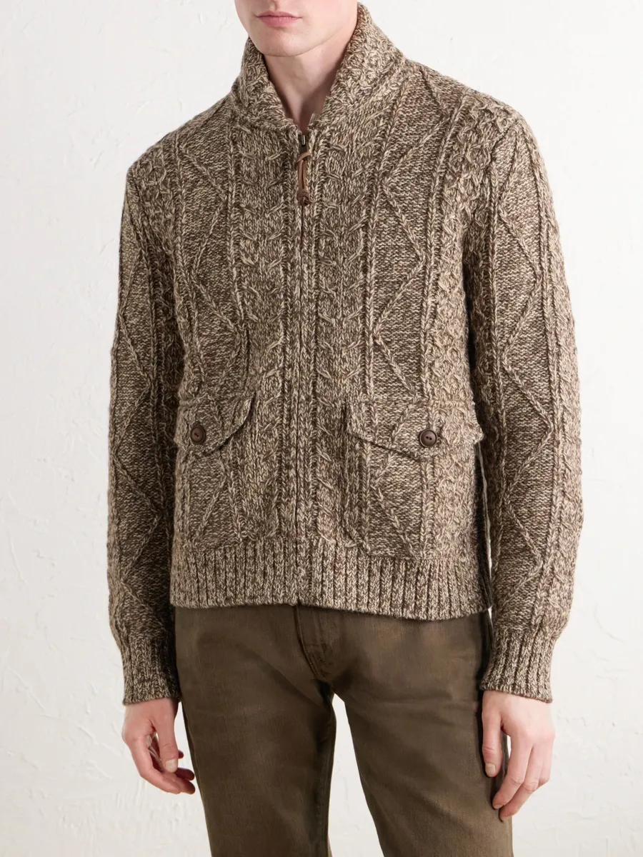 RRL Shawl-Collar Aran Cable-Knit Wool, Cotton and Linen-Blend Zip-Up Cardigan - Men | Thumbnail 3 RRL Shawl-Collar Aran Cable-Knit Wool, Cotton and Linen-Blend Zip-Up Cardigan - Men | Thumbnail 3