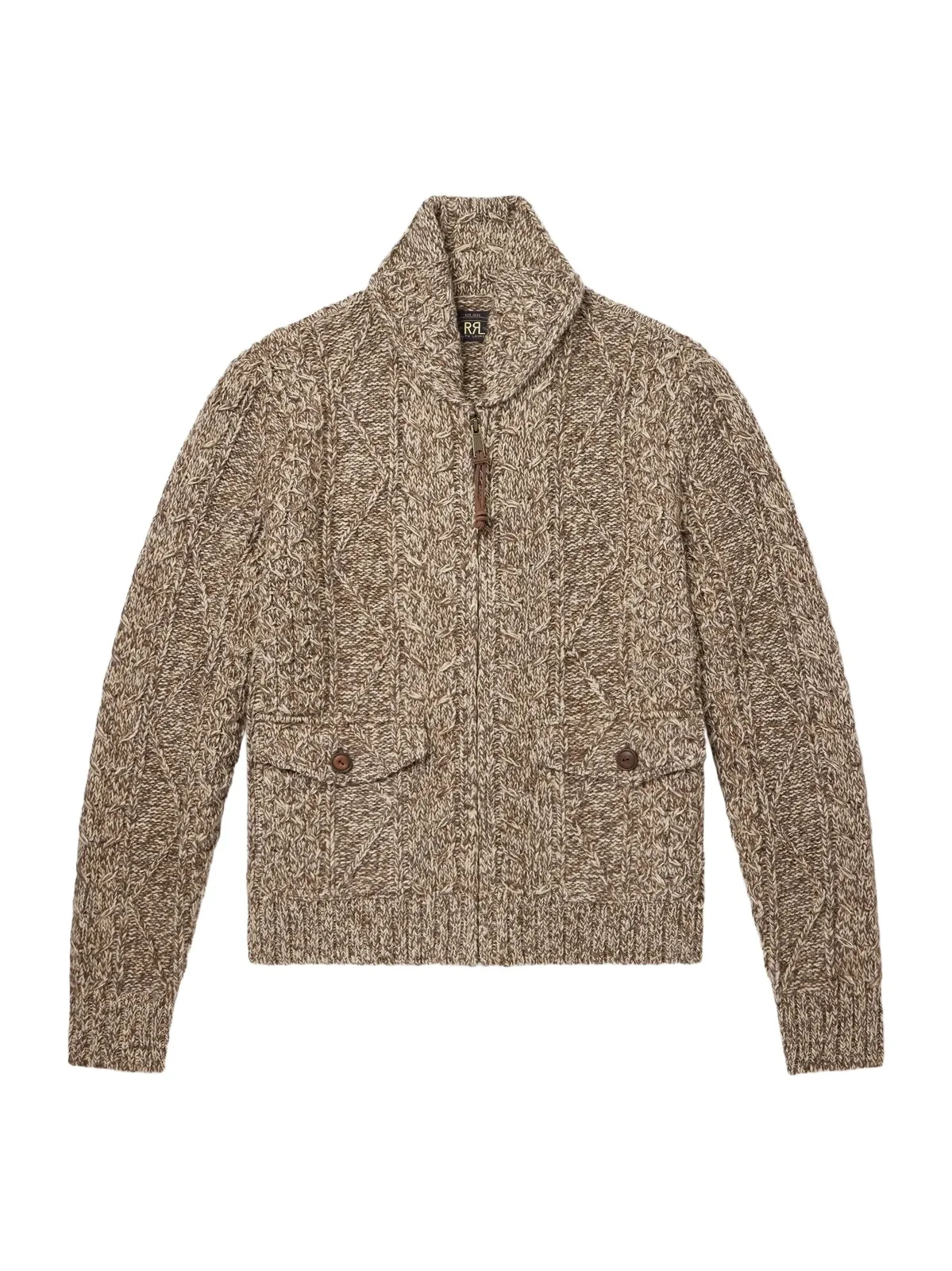 RRL Shawl-Collar Aran Cable-Knit Wool, Cotton and Linen-Blend Zip-Up Cardigan - Men