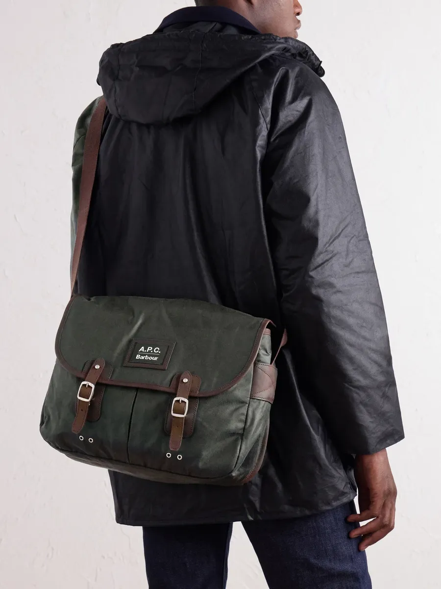 Barbour A.P.C. Leather-Trimmed Waxed Cotton-Canvas Messenger Bag - Men | Thumbnail 3 Barbour A.P.C. Leather-Trimmed Waxed Cotton-Canvas Messenger Bag - Men | Thumbnail 3