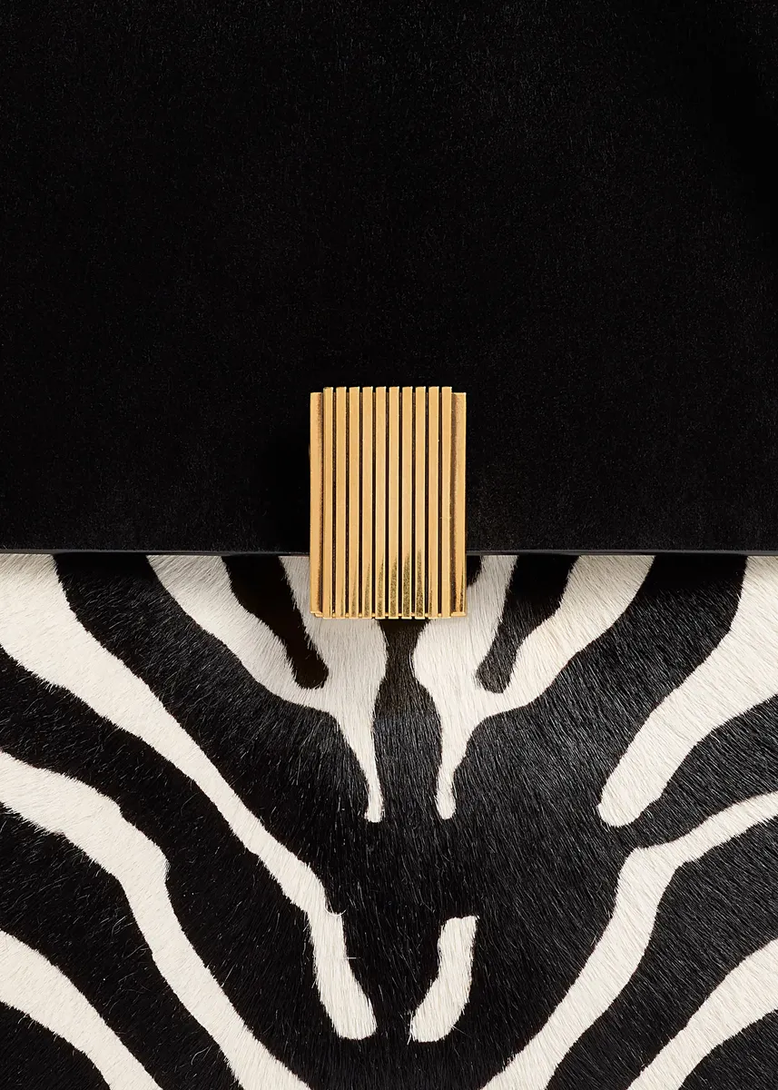 Khaite Soft Blake Small Shoulder Bag In Zebra Print Haircalf And Black Suede | Thumbnail 4 Khaite Soft Blake Small Shoulder Bag In Zebra Print Haircalf And Black Suede | Thumbnail 4
