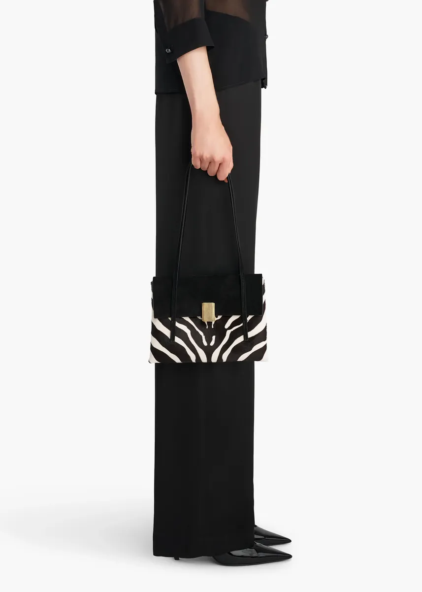 Khaite Soft Blake Small Shoulder Bag In Zebra Print Haircalf And Black Suede | Thumbnail 5 Khaite Soft Blake Small Shoulder Bag In Zebra Print Haircalf And Black Suede | Thumbnail 5