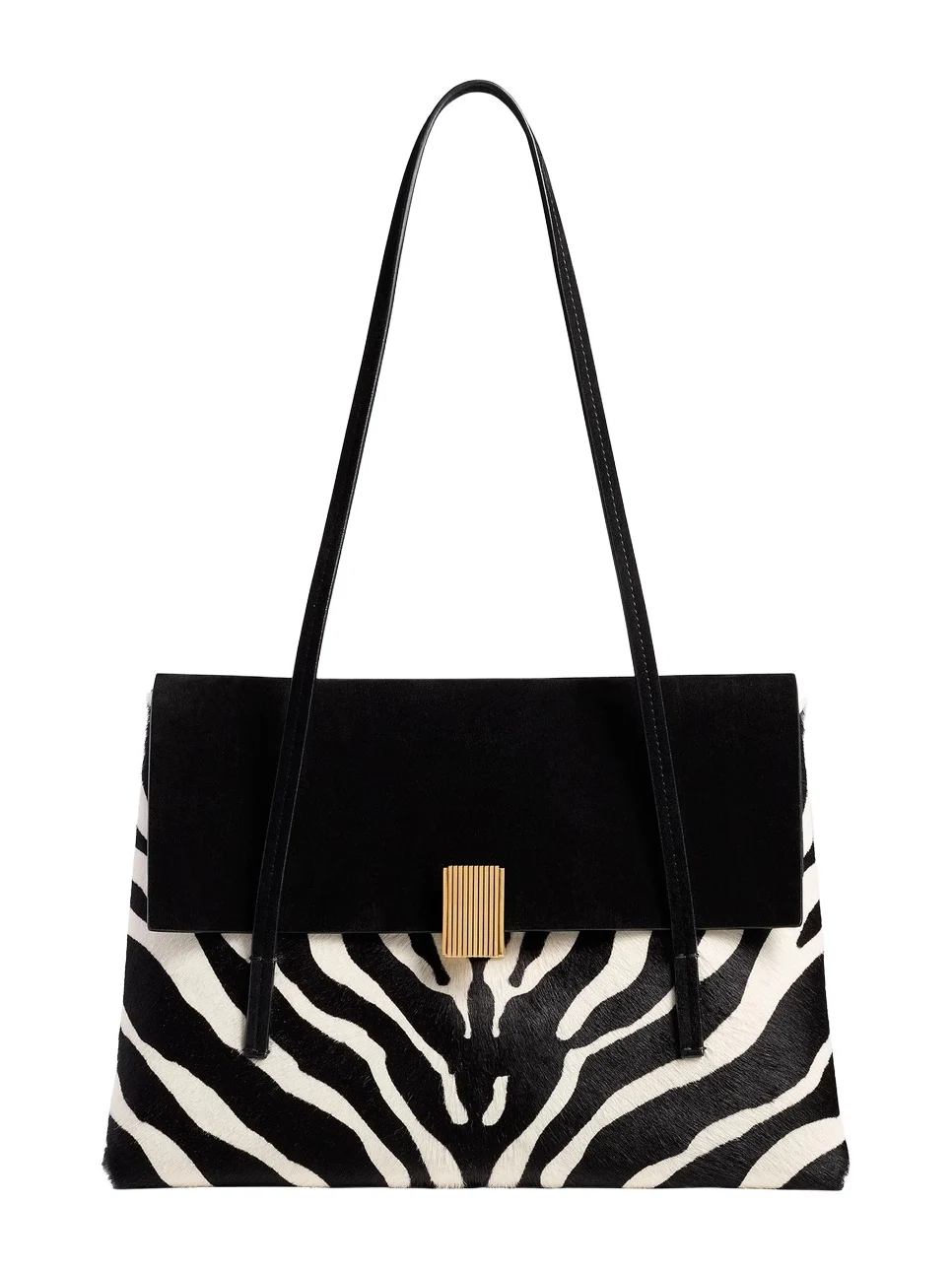 Khaite Soft Blake Shoulder Bag In Zebra Print Haircalf And Black Suede