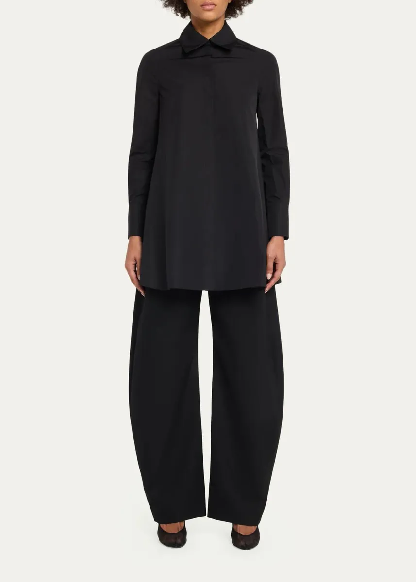 Alaïa Long-Sleeve A-Line Cotton Poplin Mini Shirtdress | Thumbnail 2