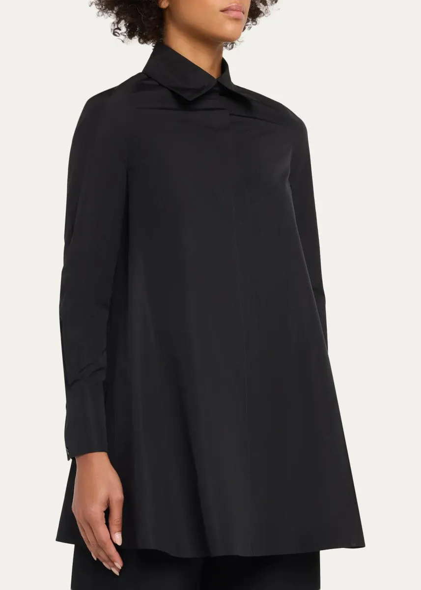 Alaïa Long-Sleeve A-Line Cotton Poplin Mini Shirtdress | Thumbnail 4