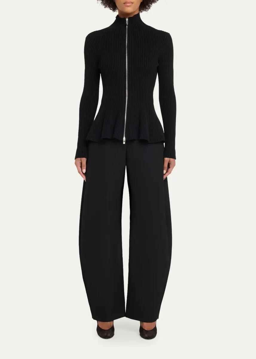 Alaïa Wool-Blend Rib Peplum Zip Cardigan | Thumbnail 2