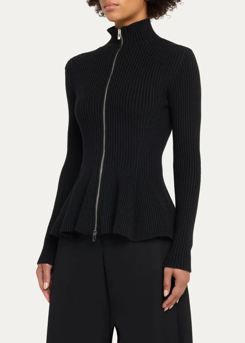 Alaïa Wool-Blend Rib Peplum Zip Cardigan | Thumbnail 4
