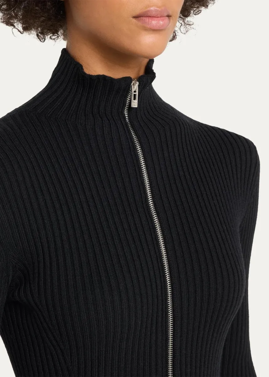 Alaïa Wool-Blend Rib Peplum Zip Cardigan | Thumbnail 5