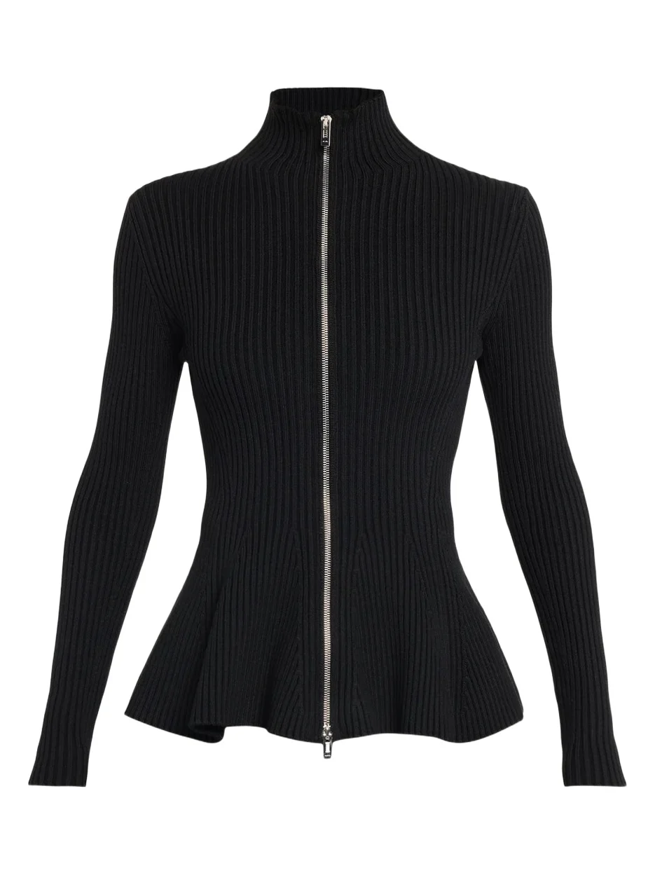 Wool-Blend Rib Peplum Zip Cardigan Wool-Blend Rib Peplum Zip Cardigan