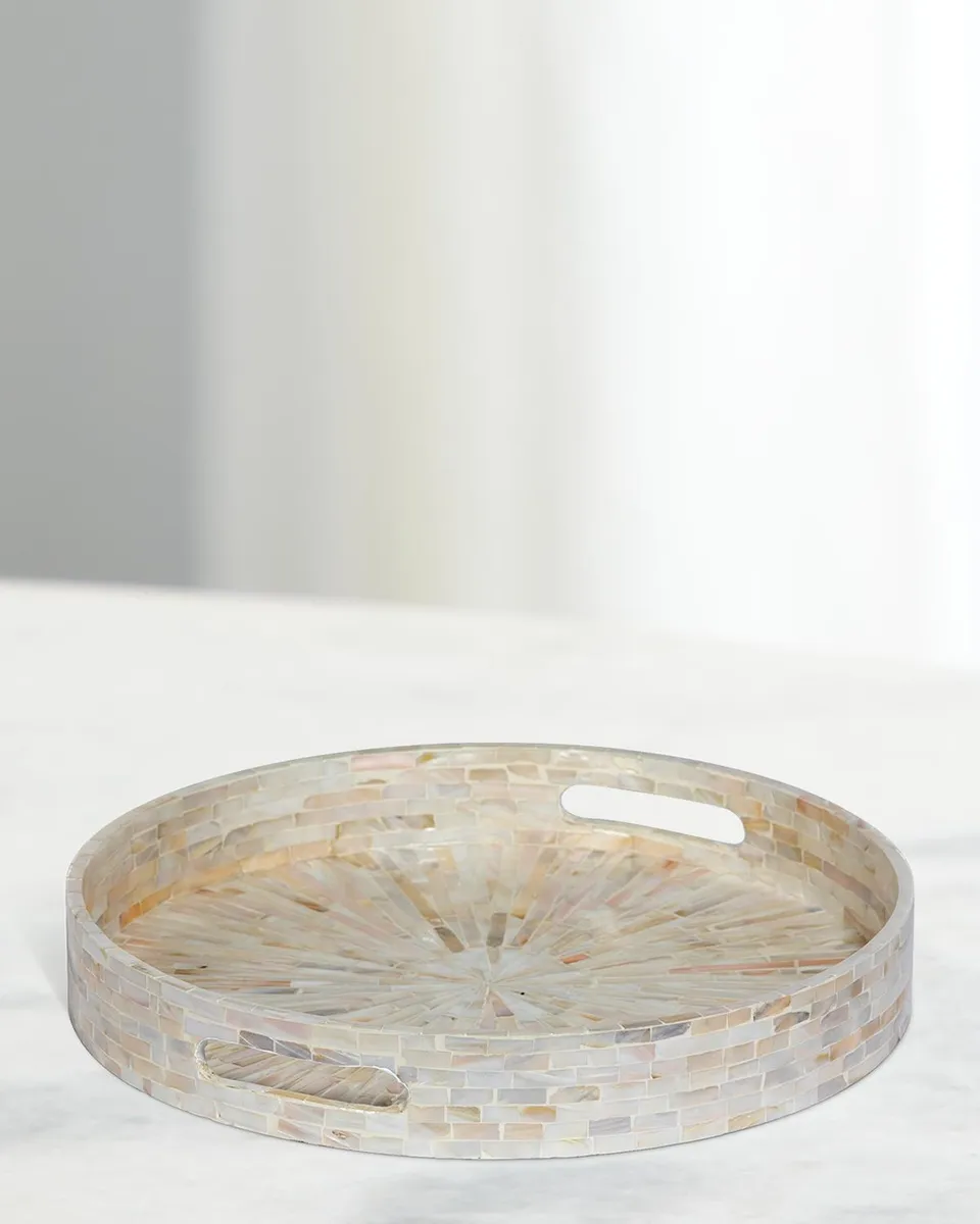 Park Hill Collection Capraia Coast Round Mother-of-Pearl Decorative Trays, Set of 2 | Thumbnail 2 Park Hill Collection Capraia Coast Round Mother-of-Pearl Decorative Trays, Set of 2 | Thumbnail 2