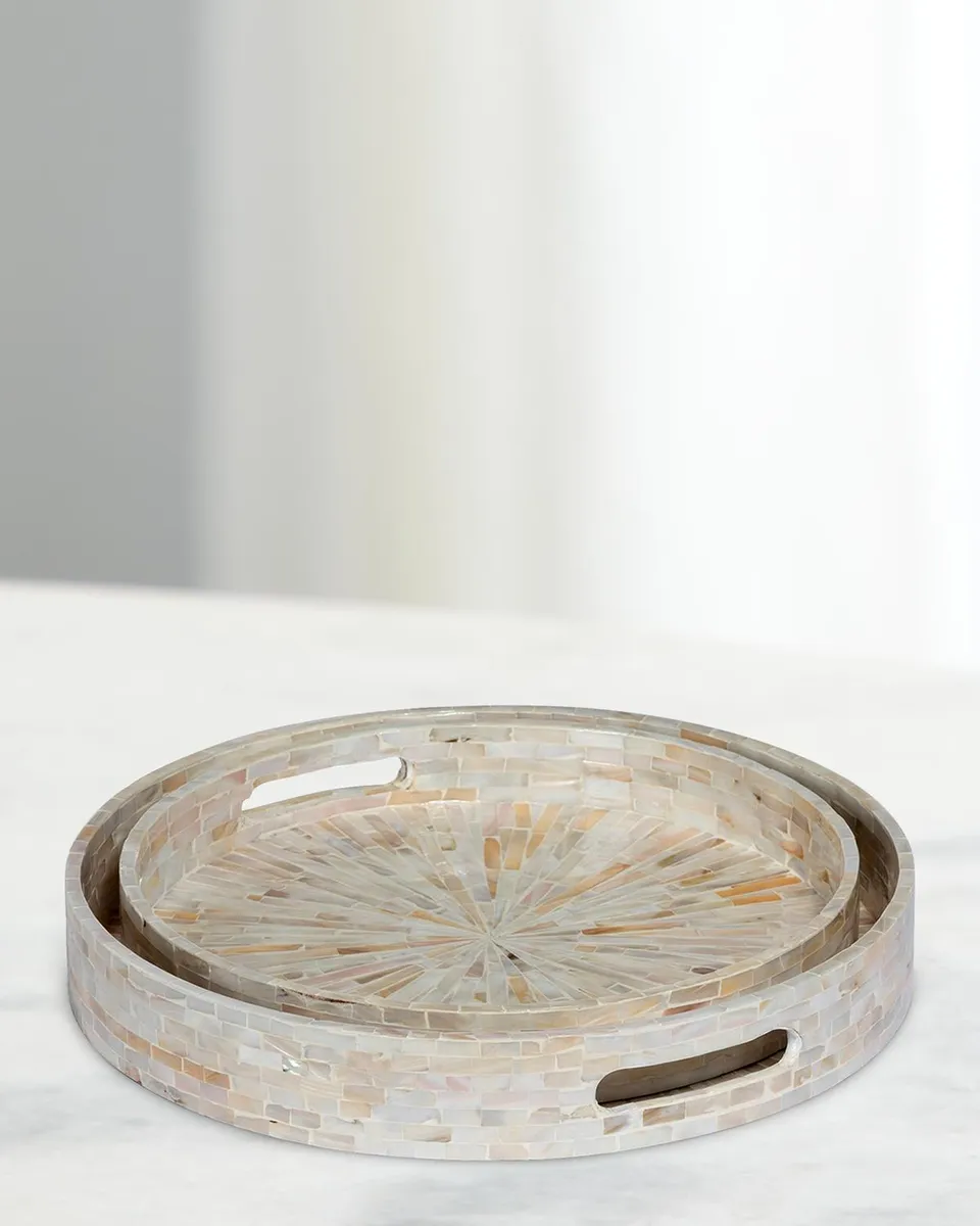 Park Hill Collection Capraia Coast Round Mother-of-Pearl Decorative Trays, Set of 2 | Thumbnail 3 Park Hill Collection Capraia Coast Round Mother-of-Pearl Decorative Trays, Set of 2 | Thumbnail 3