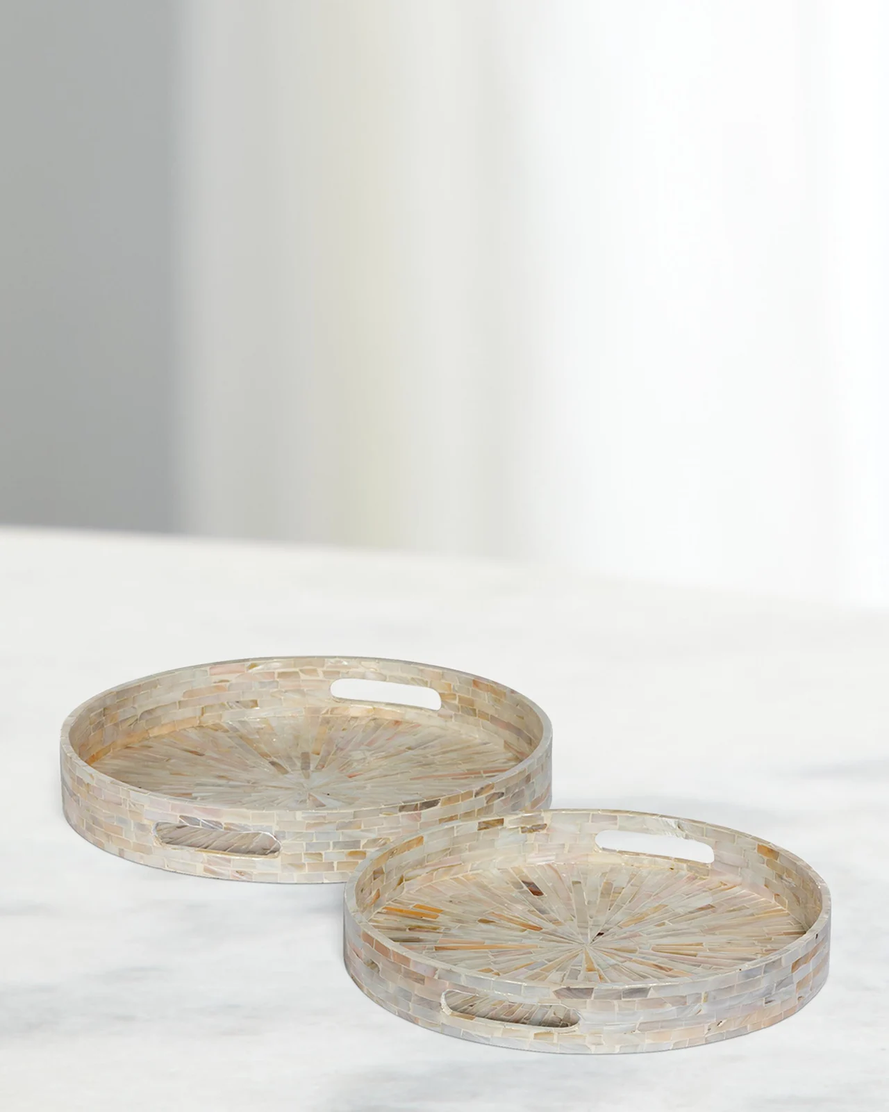 Park Hill Collection Capraia Coast Round Mother-of-Pearl Decorative Trays, Set of 2