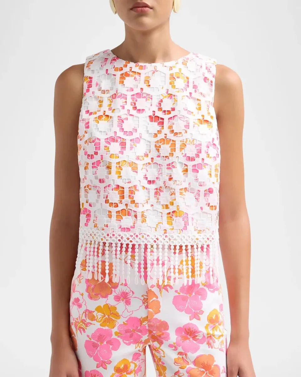 Lilly Pulitzer Annaleese Fringed Floral Lace Crop Top | Thumbnail 5