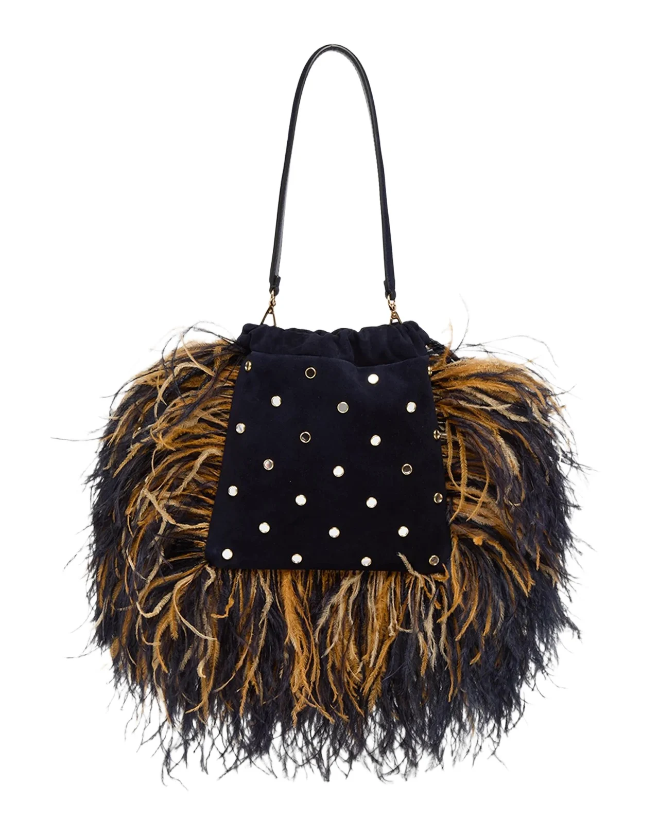 Etro Kalispera Studded Feather Suede Shoulder Bag