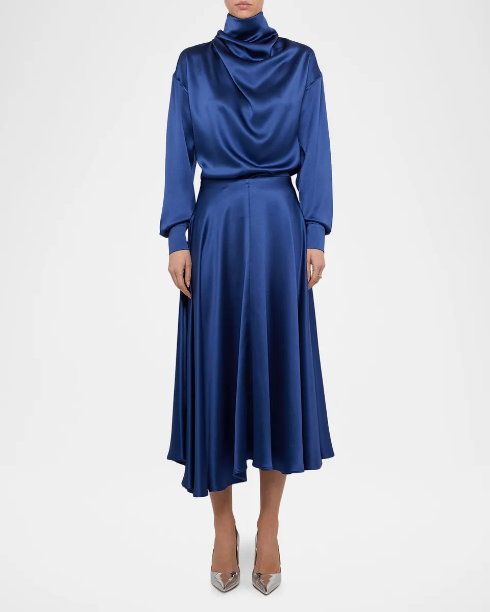 PRABAL GURUNG Draped Wrap-Neck Silk Midi Skirt | Thumbnail 2 PRABAL GURUNG Draped Wrap-Neck Silk Midi Skirt | Thumbnail 2