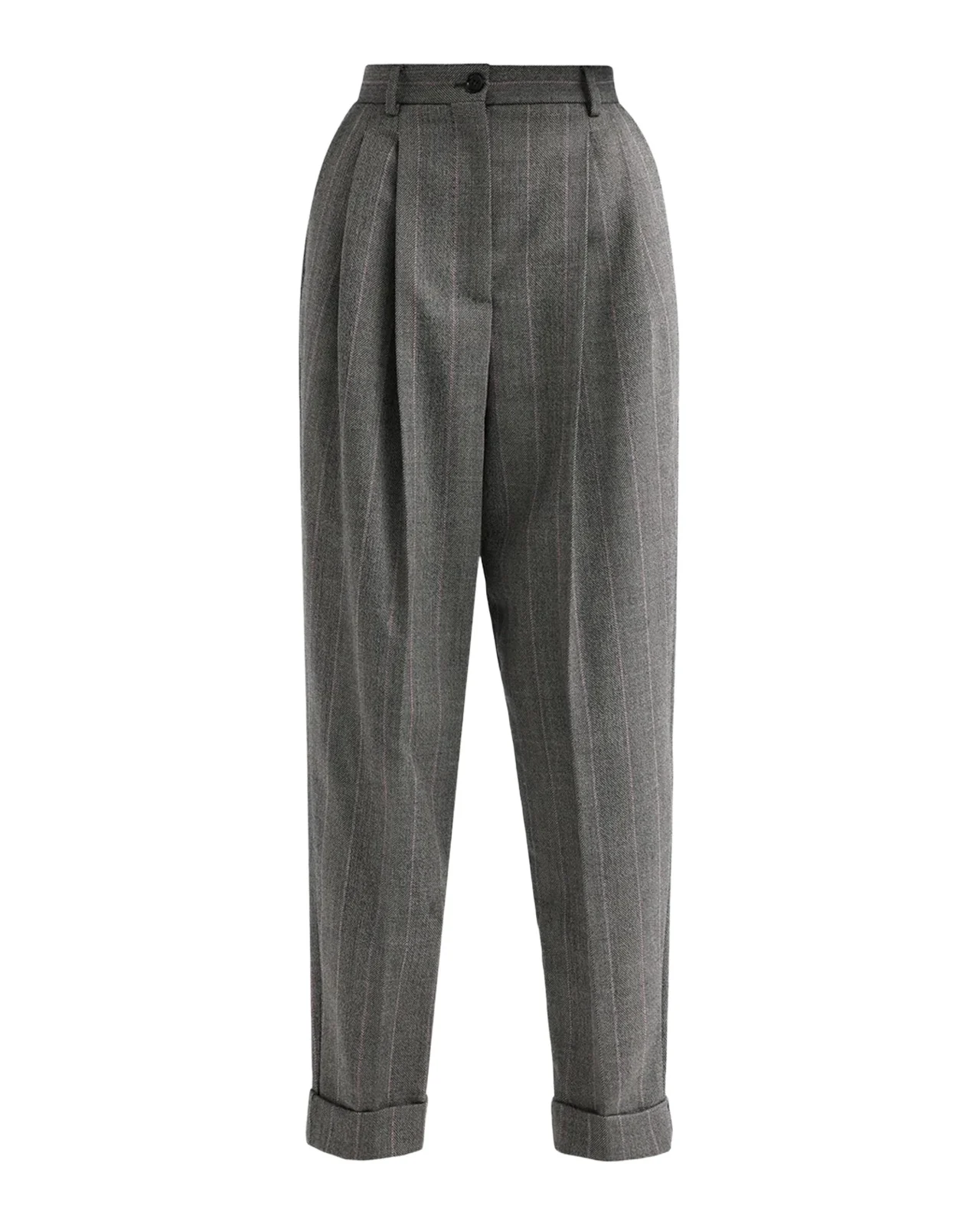 Pinstripe Wool Tapered Trousers