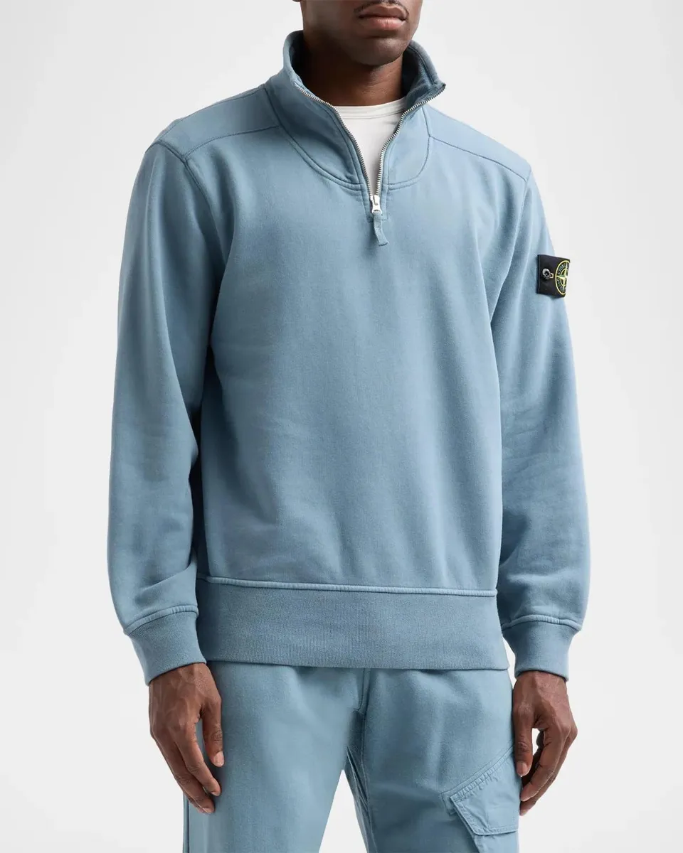 Stone Island Men's Felpa Cotton Quarter-Zip Sweatshirt | Thumbnail 4 Stone Island Men's Felpa Cotton Quarter-Zip Sweatshirt | Thumbnail 4