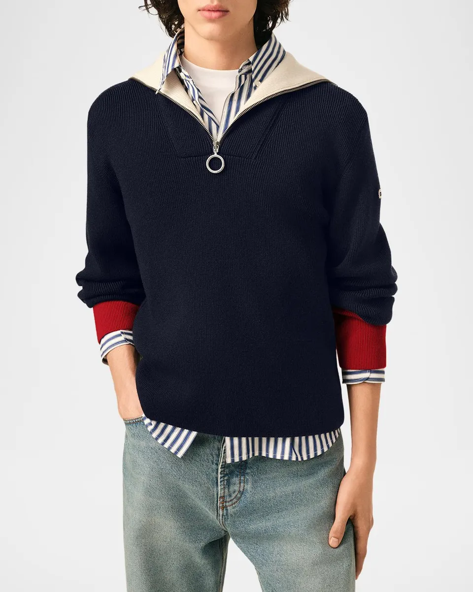 AMI PARIS Men's Colorblocked Half-Zip Sweater | Thumbnail 4 AMI PARIS Men's Colorblocked Half-Zip Sweater | Thumbnail 4