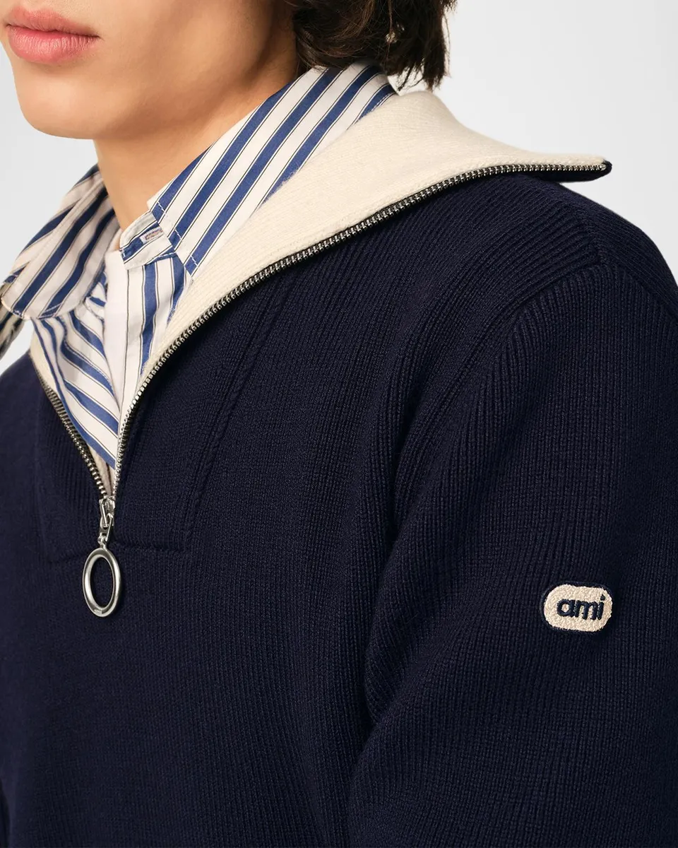 AMI PARIS Men's Colorblocked Half-Zip Sweater | Thumbnail 5 AMI PARIS Men's Colorblocked Half-Zip Sweater | Thumbnail 5