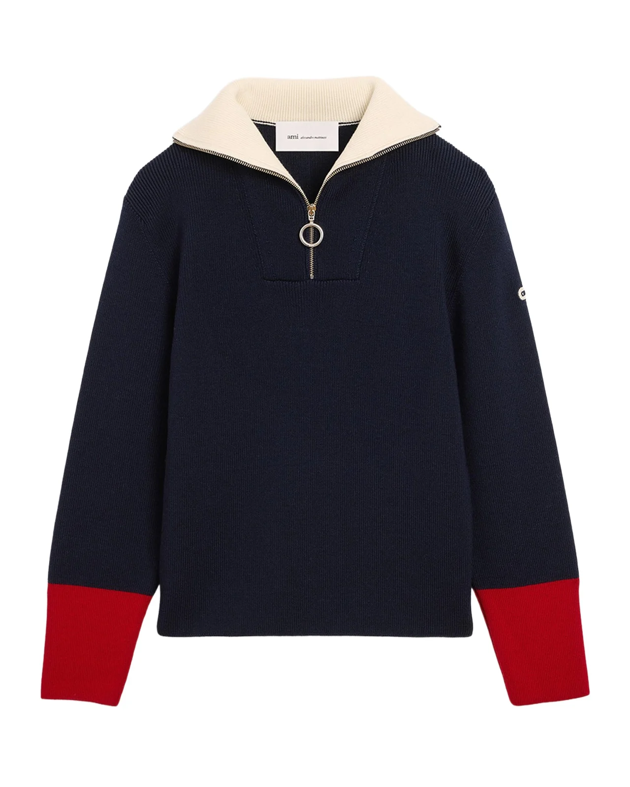 AMI PARIS Men's Colorblocked Half-Zip Sweater