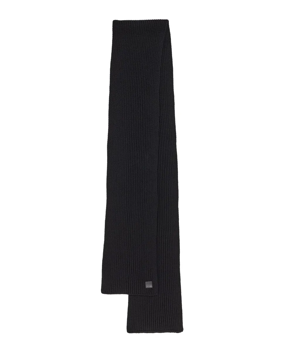 Saint Laurent Men's YSL-Patch Rib-Knit Scarf in Wool | Thumbnail 3 Saint Laurent Men's YSL-Patch Rib-Knit Scarf in Wool | Thumbnail 3