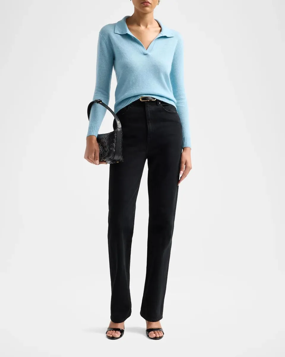 Neiman Marcus Cashmere Collection Basic Cashmere Polo Sweater | Thumbnail 2 Neiman Marcus Cashmere Collection Basic Cashmere Polo Sweater | Thumbnail 2