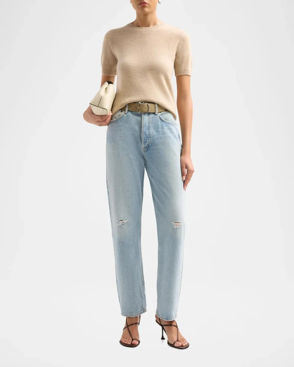 Neiman Marcus Cashmere Collection Basic Cashmere Shrunken Short-Sleeve Crewneck Sweater | Thumbnail 2