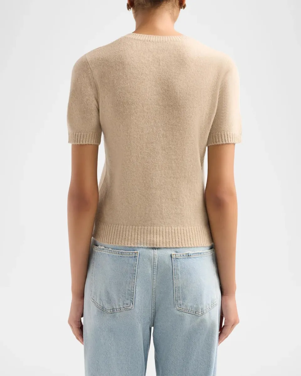 Neiman Marcus Cashmere Collection Basic Cashmere Shrunken Short-Sleeve Crewneck Sweater | Thumbnail 3