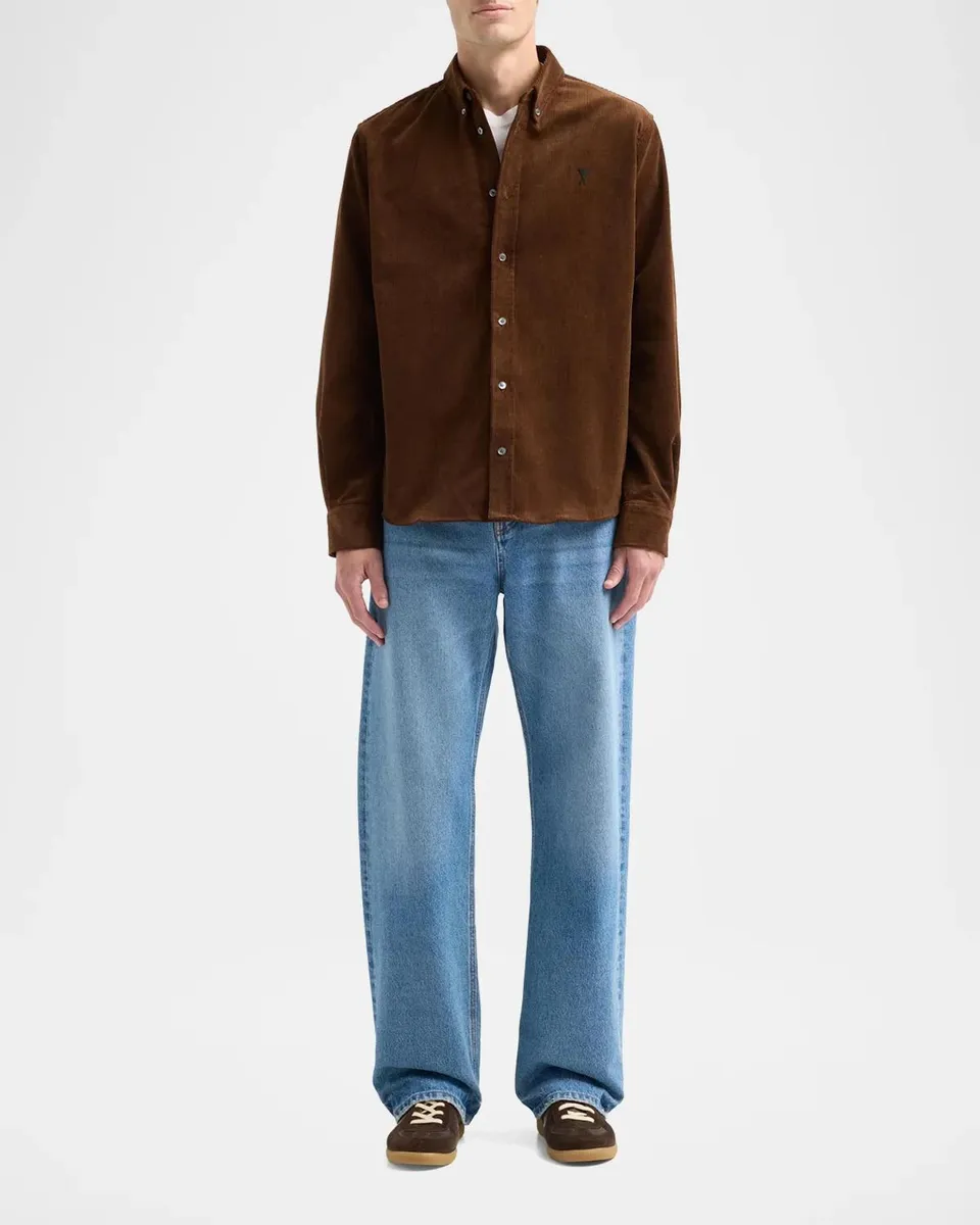 AMI PARIS Men's Quota Contrasted Ami De Coeur Button-Down Shirt | Thumbnail 2