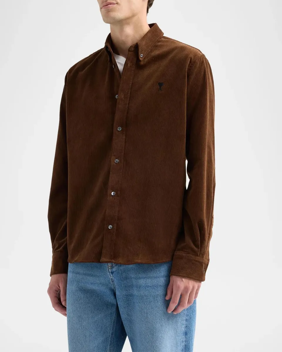 AMI PARIS Men's Quota Contrasted Ami De Coeur Button-Down Shirt | Thumbnail 4