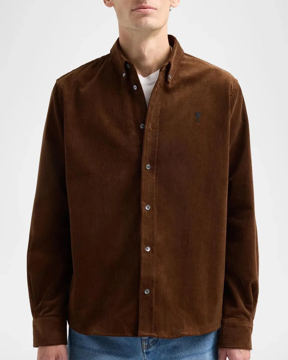 AMI PARIS Men's Quota Contrasted Ami De Coeur Button-Down Shirt | Thumbnail 5