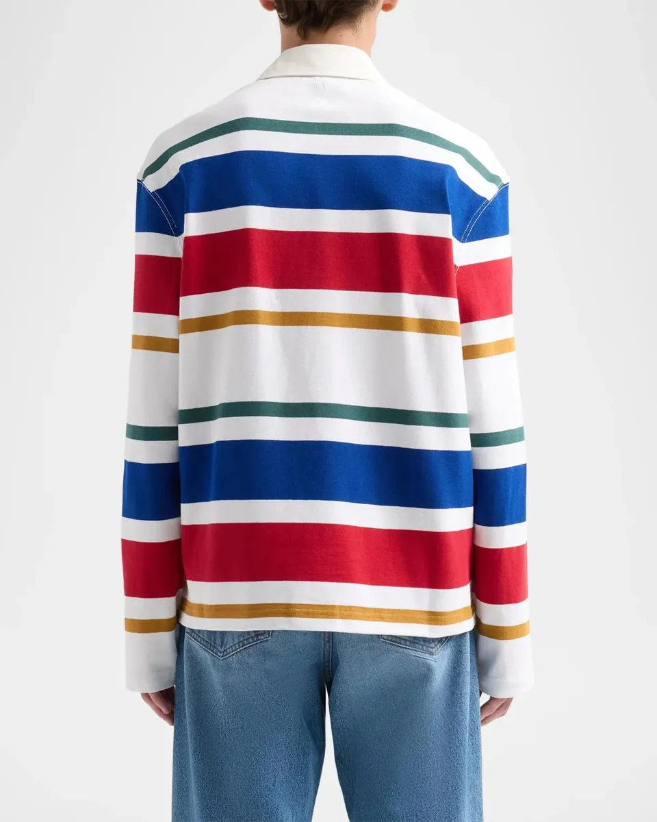 AMI PARIS Men's Ami Bouclette Oval Patch Stripe Polo | Thumbnail 3 AMI PARIS Men's Ami Bouclette Oval Patch Stripe Polo | Thumbnail 3