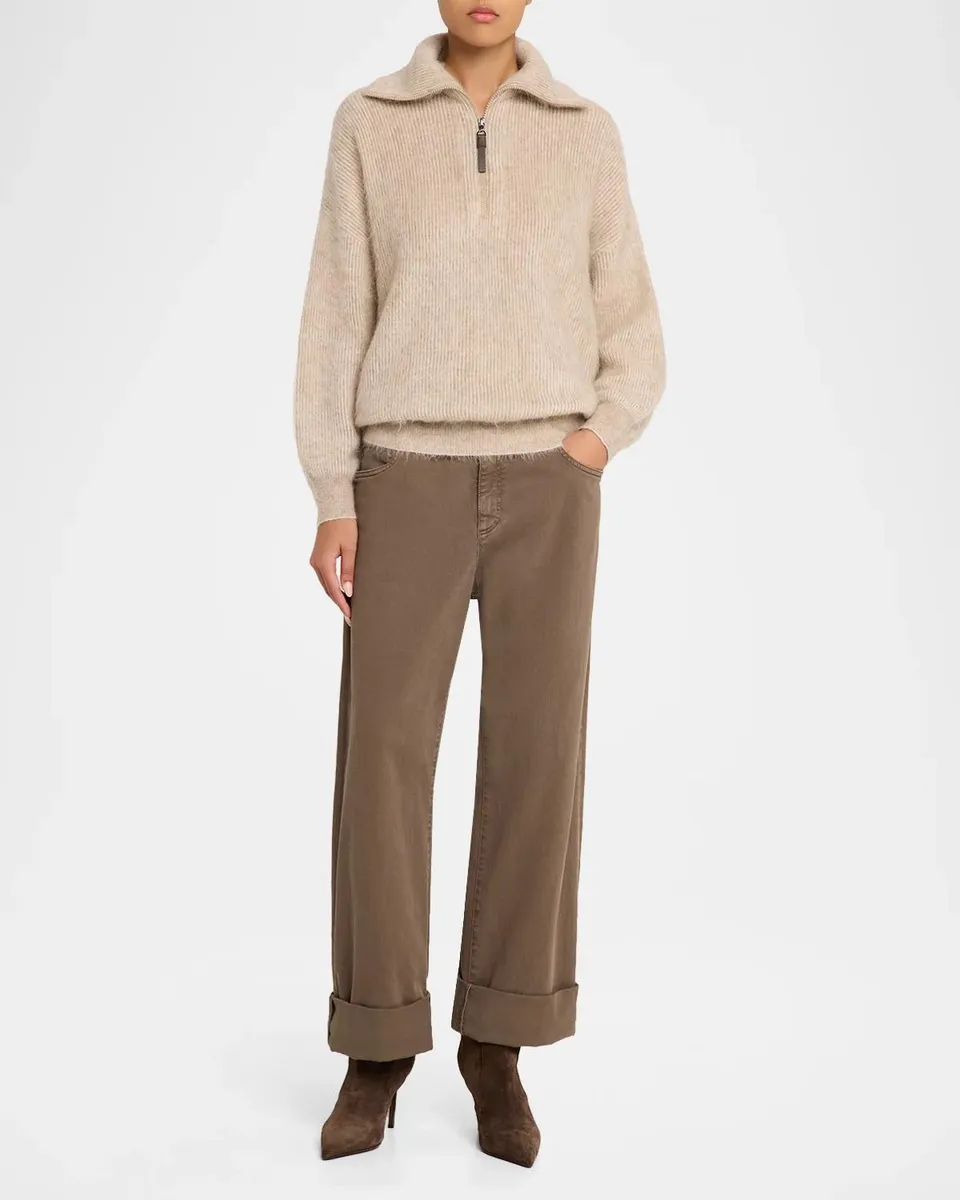 Brunello Cucinelli Vanise Wool English Rib Quarter-Zip Sweater | Thumbnail 2