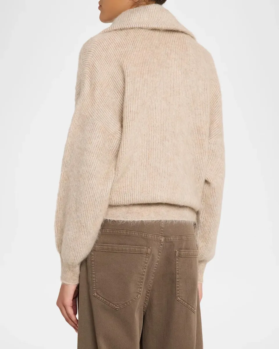 Brunello Cucinelli Vanise Wool English Rib Quarter-Zip Sweater | Thumbnail 3
