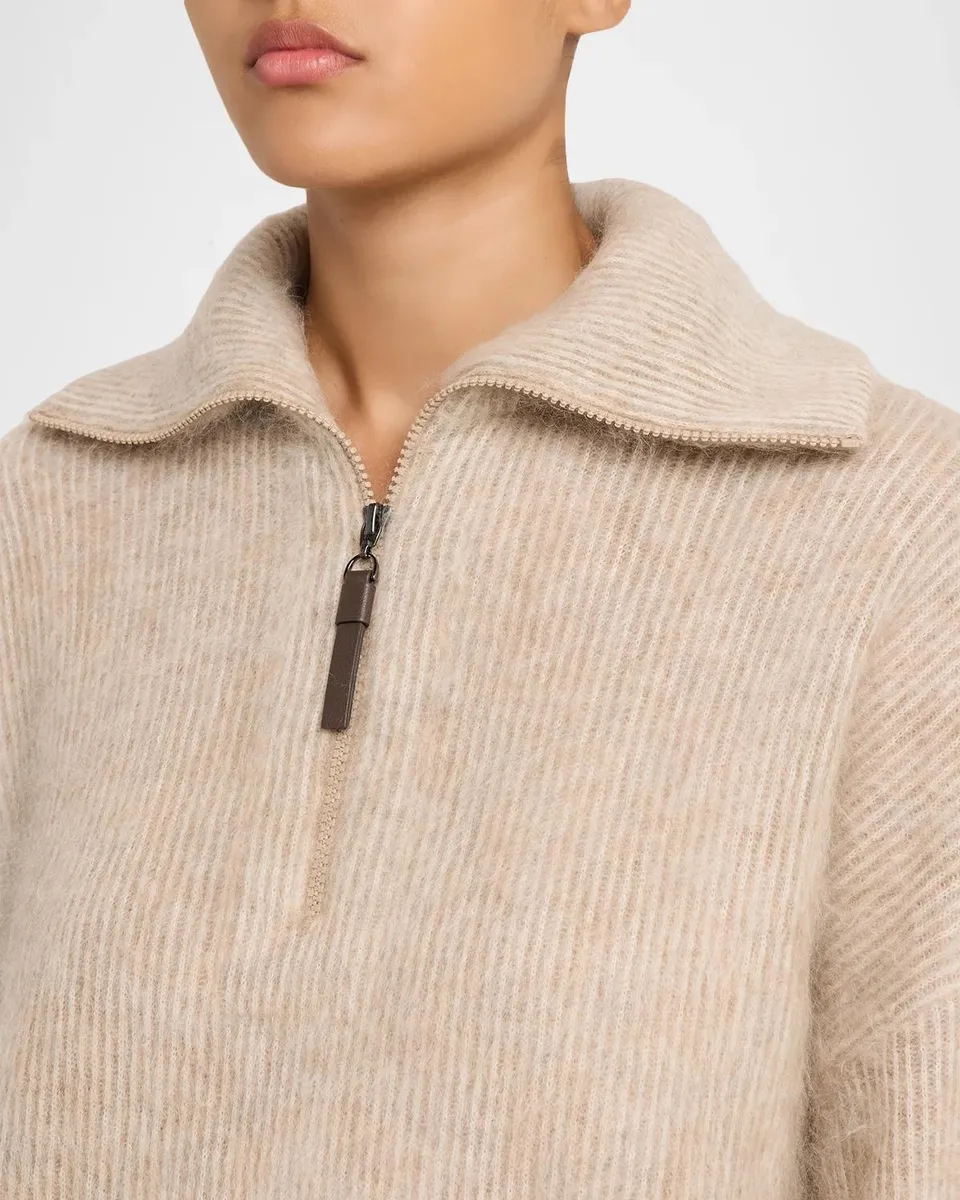Brunello Cucinelli Vanise Wool English Rib Quarter-Zip Sweater | Thumbnail 5