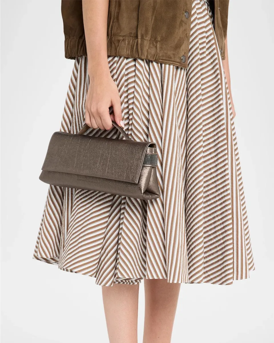 Brunello Cucinelli Metallic Leather Top-Handle Bag | Thumbnail 2