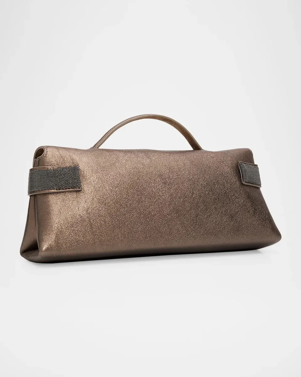 Brunello Cucinelli Metallic Leather Top-Handle Bag | Thumbnail 3