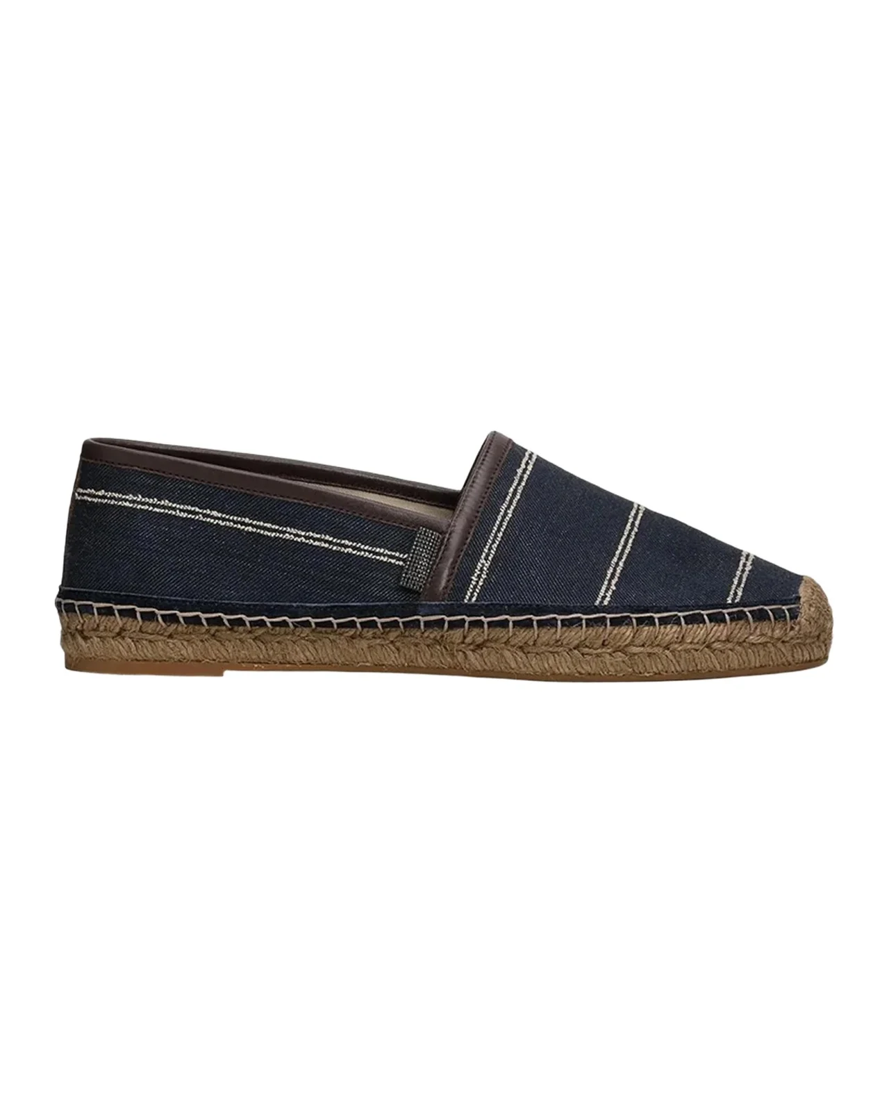 Brunello Cucinelli Double-Pinstripe Denim Espadrilles