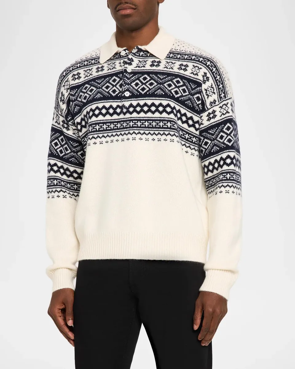 Ralph Lauren Men's Patterned Cashmere Polo-Collar Sweater | Thumbnail 4 Ralph Lauren Men's Patterned Cashmere Polo-Collar Sweater | Thumbnail 4