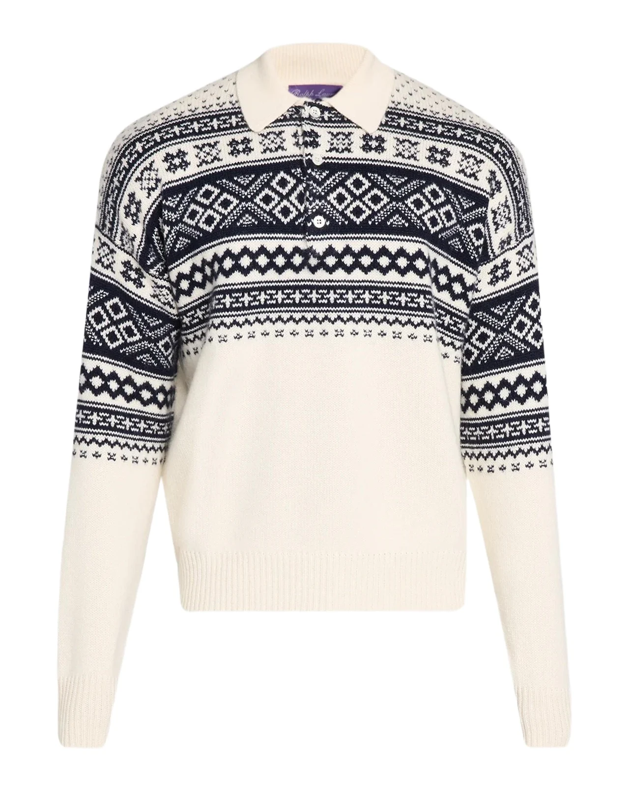 Ralph Lauren Men's Patterned Cashmere Polo-Collar Sweater