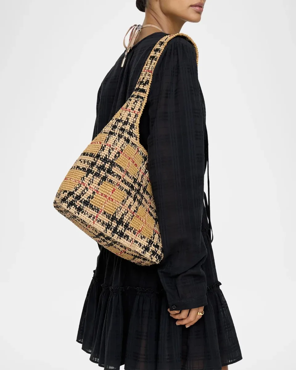 Burberry Margate Small Raffia Check Hobo Bag | Thumbnail 3 Burberry Margate Small Raffia Check Hobo Bag | Thumbnail 3