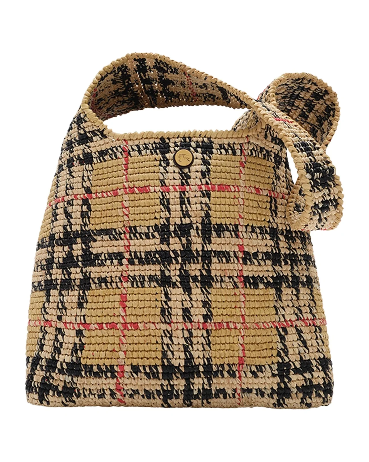 Burberry Margate Small Raffia Check Hobo Bag